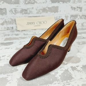 Vintage Jimmy Choo Embroidered Leather Sole Kitten Heel Pumps